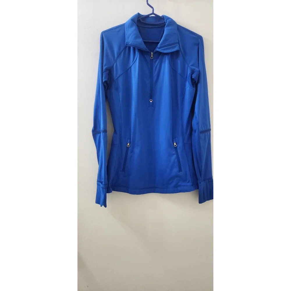 Lululemon Half Zip Athletic Pullover Blue Thumbholes Ruched Back Women Size‎ 4